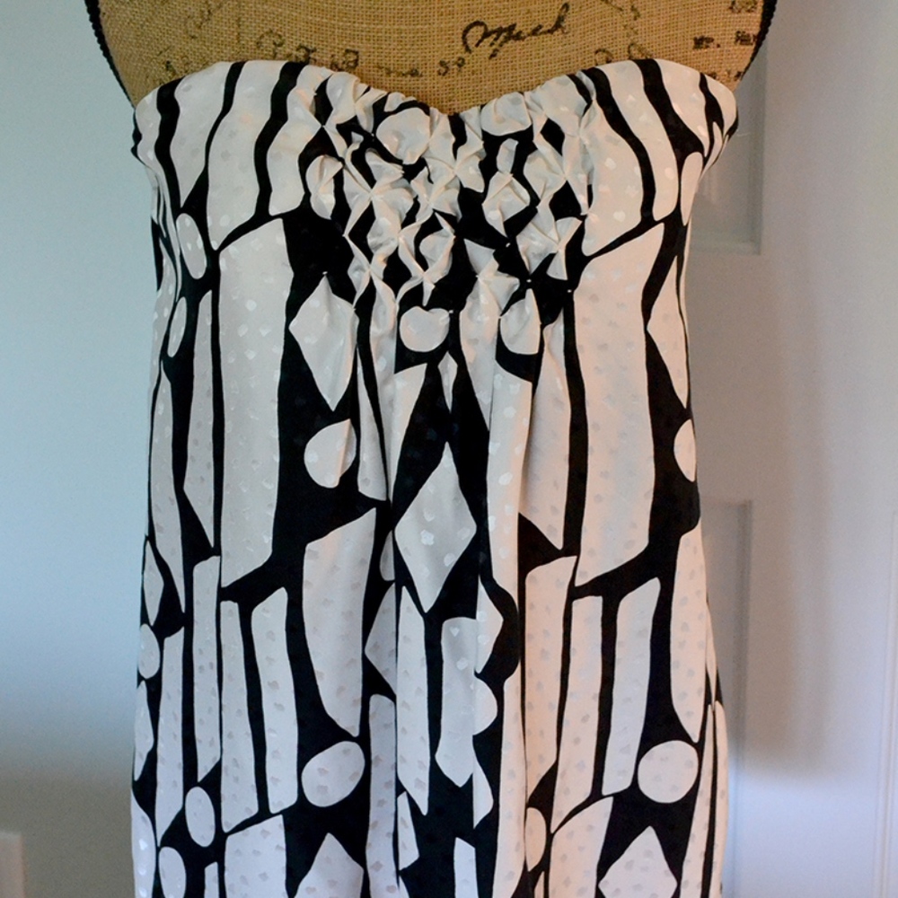 WHBM Silk Geometric Strapless Blouse